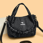Niche Chain Versatile Genuine Leather Pleated Shoulder Bag