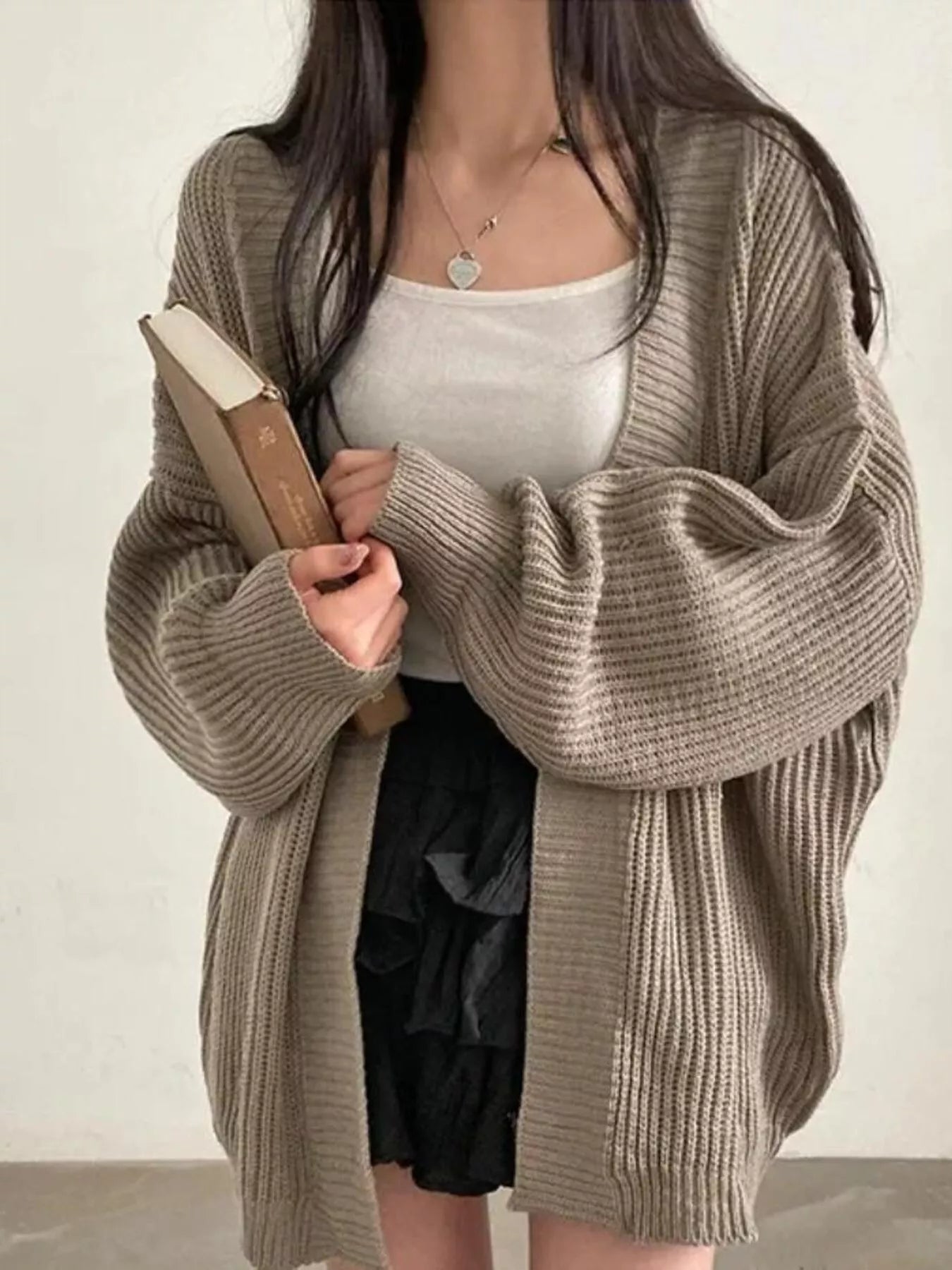 Open Front Oversized Knit Cardigan styled with casual look