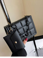 Black quilted chain strap crossbody bag front view