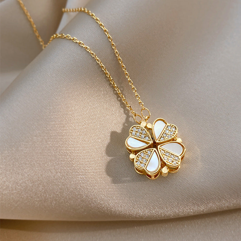 Crystal Clover Heart Necklace