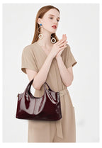Premium Glossy Commuter Leather Bag styled with outfit on model