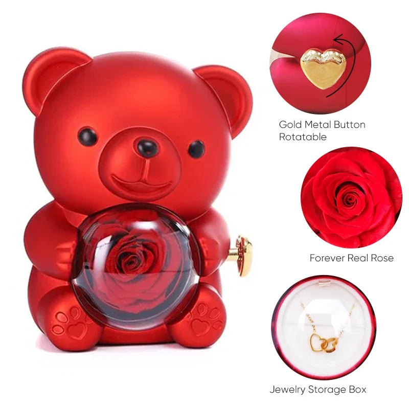 Rotating Bear Gift Box Rose Jewelry Box