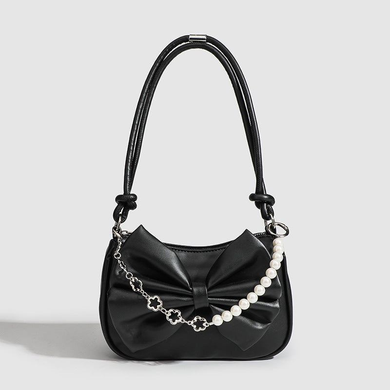 ize and measurement details of Pearl Chain Bow Underarm Bag