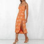 Slim Fit Slit Suspender Skirt Backless Dress