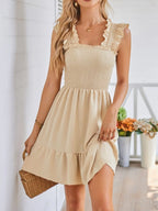 Smocked Square Neck Wide Strap Dress side view