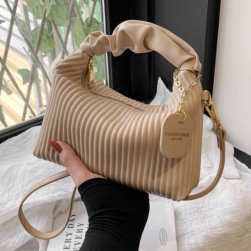 Women Fashion Crossbody Bag PU Leather Pleated Cloud Small