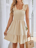 Smocked Square Neck Wide Strap Dress front view