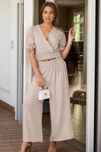 Surplice Short Sleeve Top and Pants Set side view