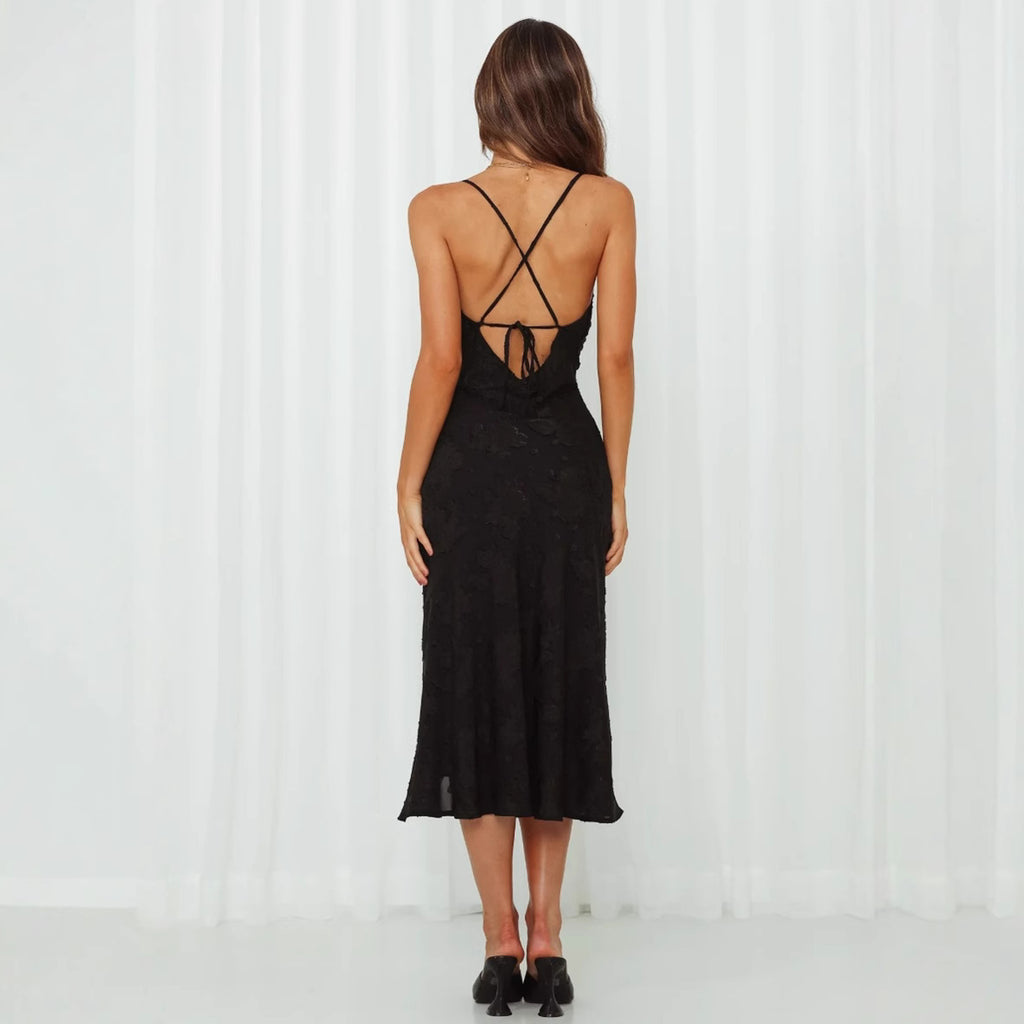 Slim Fit Slit Suspender Skirt Backless Dress