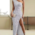 Strapless Mermaid Sequin Split Dress